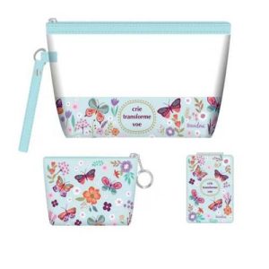 Necessaire 3 pecas Borboleta no jardim