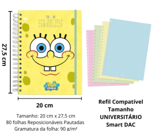 Caderno Smart Universitário 10 Divisórias Bob Esponja Amarelo 80 fls - DAC
