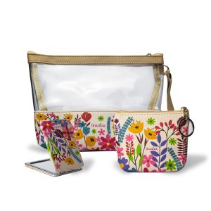 Kit Nécessaire 3 Peças - Fina Ideia - Floral com espelho