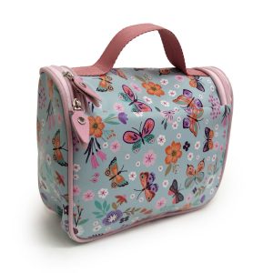 Necessaire com Gancho - Fina Ideia - Borboletas no Jardim 24x20x9cm com alça e zíper